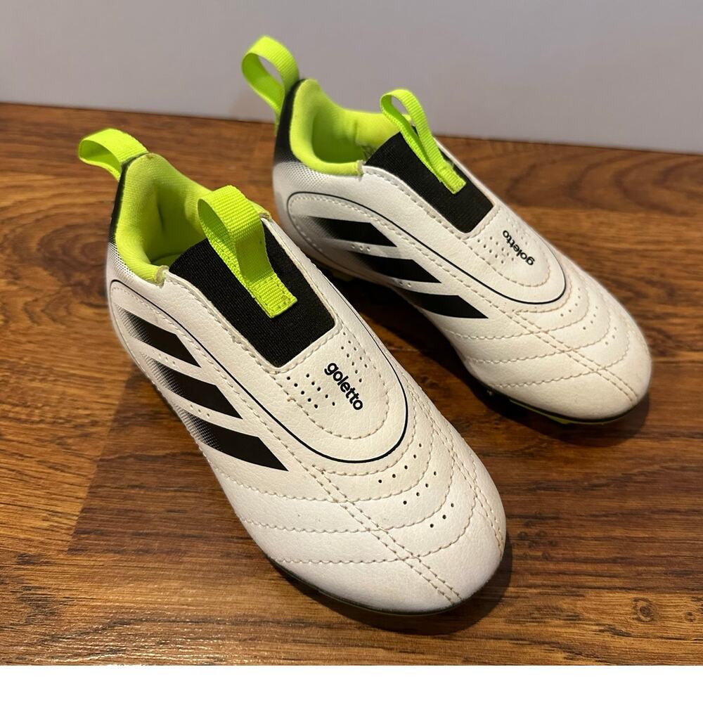 adidas Kids White Black Neon Green Soccer Sneakers
